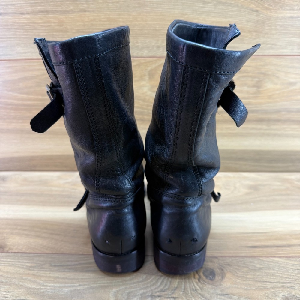 Jimmy Choo FLAWED Buckle Boots 5.5 EU 35.5 Black Leather Mid Calf Biker Moto - Picture 9 of 11